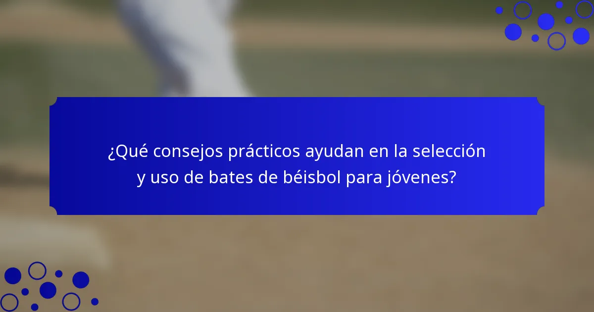 ¿Qué consejos prácticos ayudan en la selección y uso de bates de béisbol para jóvenes?