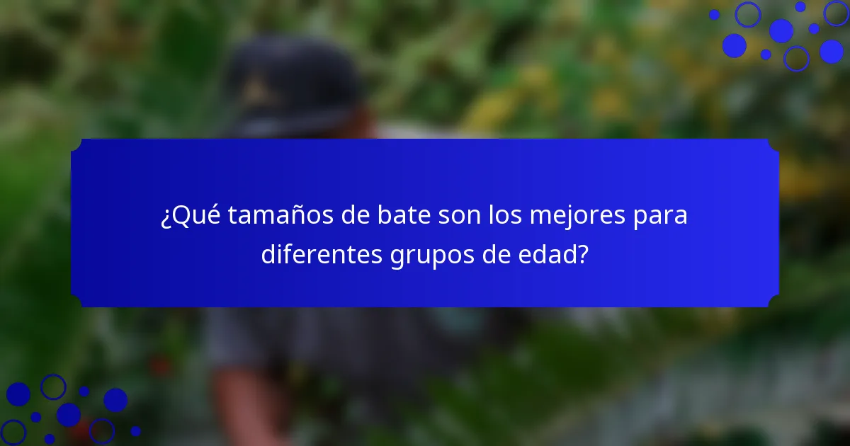 ¿Qué tamaños de bate son los mejores para diferentes grupos de edad?